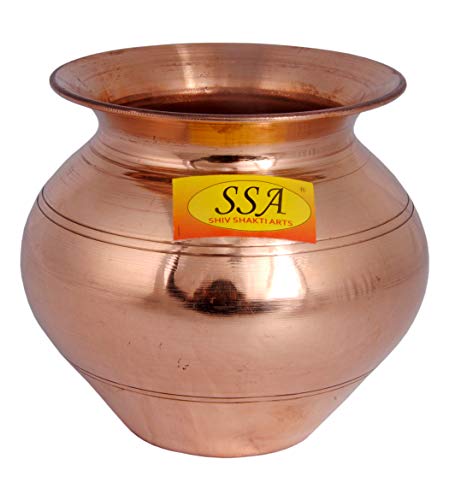 Shiv Shakti Arts Pure Copper Kalash Lota -for Temple Use & Pooja Purpose(Big - Kumkuma Shinee Design) - (Vol - 800 ML) - 1 Piece