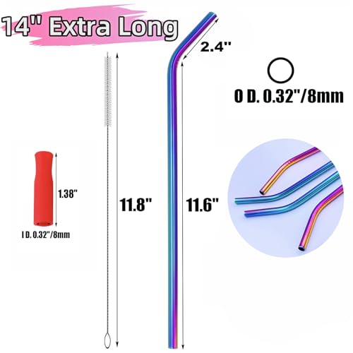 4 pitillos metálicos curvos extra largos de 14 pulg reutilizables miniatura 2