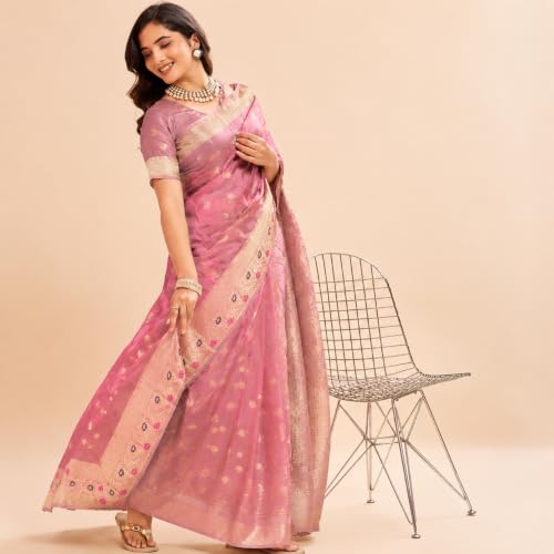 Image of Sarees for Women Wear Organza Silk Banarasi Sari Kanjivaram Pure Paithani Wedding Original Kanchipuram Pattu Sadi with Blouse Piece 2026 (KeriFlower)