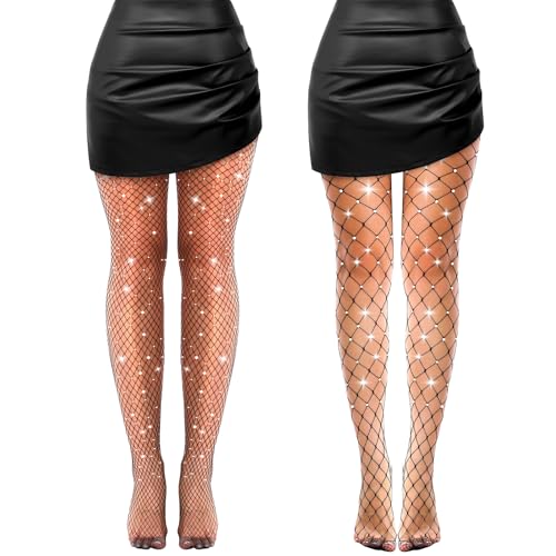 MAOSHYMS 2 Stück Halloween Netzstrumpfhose Damen Funkeln Strass Netzstrumpfhose Netzstrumpfhose Schwarz für Partys Performances Tänze Halloween Cosplay