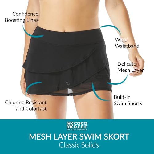 COCO REEF Mesh Layer Swim Skort for Women - Tummy Control, High-Waisted Bathing Suit Skirt Bottoms3