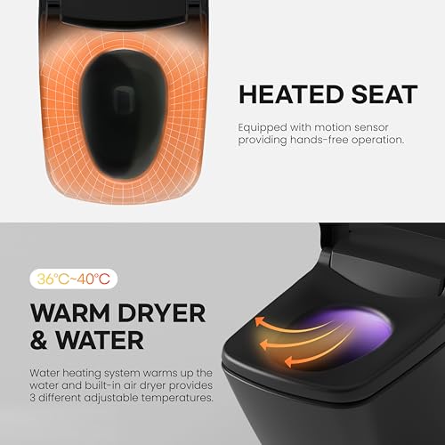 Inodoro inteligente VOVO STYLEMENT TCB-090SA(B) para baños, inodoro de una pieza alargado con tapa automática de apertura y cierre, descarga dual automática de 1,12 galones por descarga, altura ADA, asiento calefactable, fabricado en Corea - Negro miniatura 3