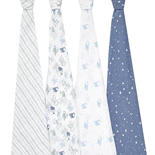 Image of aden + anais Essentials Swaddle Blanket, Boutique Muslin Blankets for Girls & Boys, Baby Receiving Swaddles, Ideal Newborn & Infant Swaddling Set, Perfect Shower Gifts, 4 Pack, Time to Dream