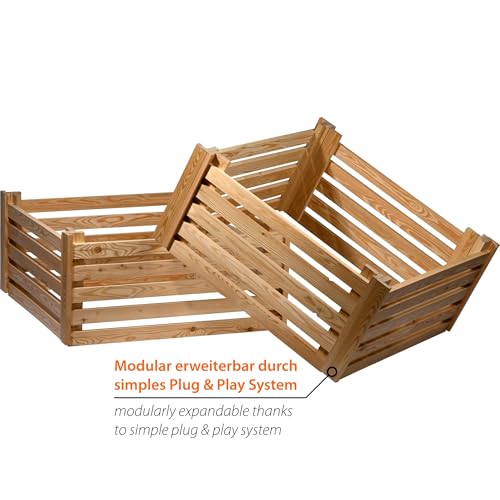 dobar® Green Label Praktischer Komposter Semi | Kompostbehälter aus Lärchenholz | Gartenkomposter mit 350 Liter Fassungsvermögen | 76 x 76 x 73 cm | Natur