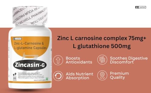 Image of Zincasin-G Zinc Carnosine with L Glutamine 1100mg Supplement, 60 Capsules
