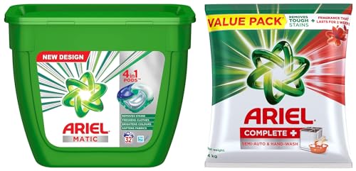 Image of Ariel Complete + Detergent Washing Powder- 4Kg Value Pack & 4In1 Pods Detergent Pack 32 Ct -for Top & Front Load Washing Machine Only