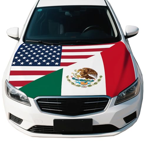 Mexico AME rica Friendship Flag Car Hood Cover, 4 x 5 Feet, Elastic Fabric, Vehicle Bonnet Banner