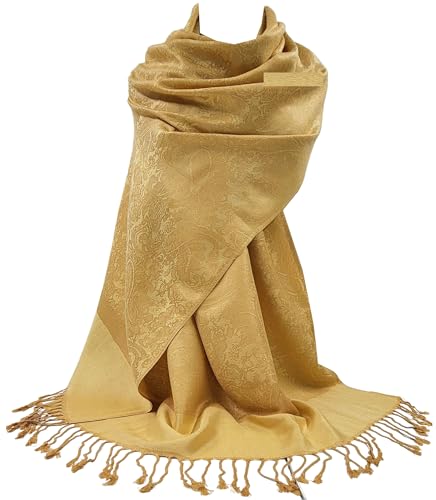 GFM® Pashmina Style in Floral Paisley Pattern Scarf - Yellow Gold - (Z-47)(P093-SNSN)