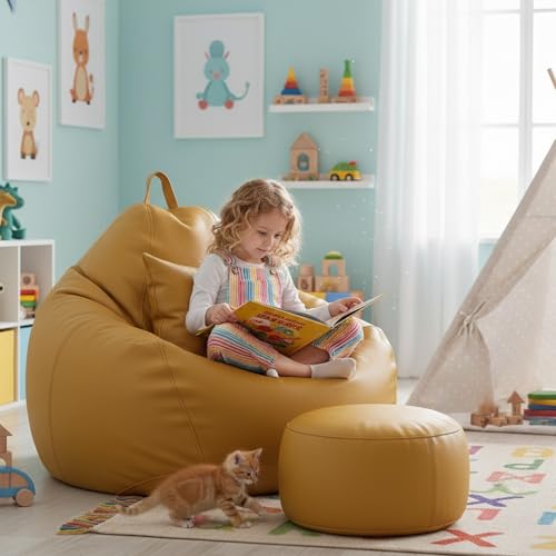 Image of KAM'S LIEU 5XL Bean Bag Combo with Footrest & Cushion | Filled with High Density EPS Beans | Comfortable Sofa for Living Room & Bedroom | 6 Months Warranty, Color- (Yellow, 5XL, Classic)