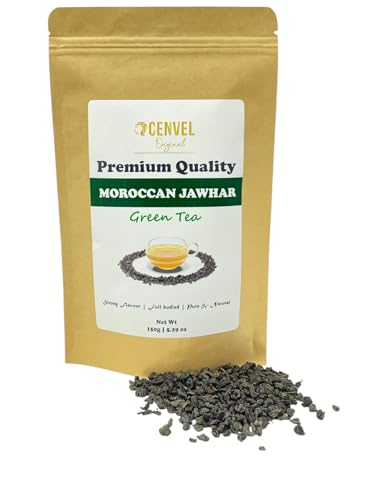 CENVEL Moroccan Loose Leaf Jawhar Green Tea 150g Premium Quality Strong Flavour | 100% Natural and Pure | Packed with Antioxidants | Eco-Friendly Packaging (150g Jawhar)