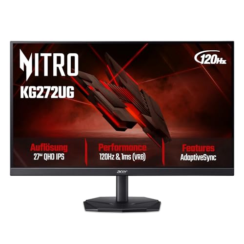 Acer Nitro KG272U G Gaming Monitor 27 Zoll (69 cm Bildschirm) WQHD, IPS, 120Hz, 1ms(VRB), DP 1.2, 2xHDMI 2.0, AdaptiveSync