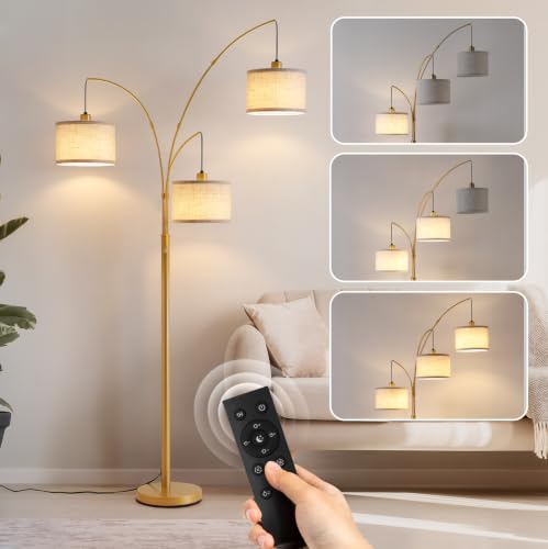 Fansdrick Dimmable Floor Lamp (Beige Shade, Gold Pole)