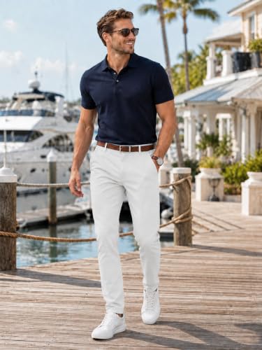 Image of HUNGSON Mens Chinos Dress Pants Slim Fit Stretch Business Casual Golf Work Slacks Trousers