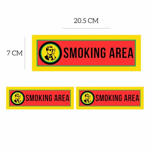 Image of Smoking Area Sign Sticker 20.5 x 7 CM | Peel & Stick or Screw Fix | Pre-Drilled 4 Corner Holes | Indoor & Outdoor Use | Pack of 2 (Smoking Area, Small - 20.5 X 7 CM)