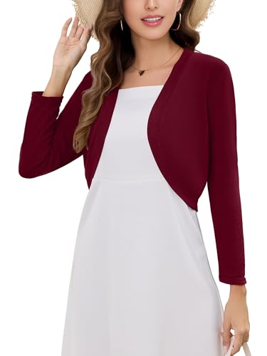 Image of Women's Long Sleeve Shrugs Lightweight Open Front Cropped Cardigan for Women S-2XL