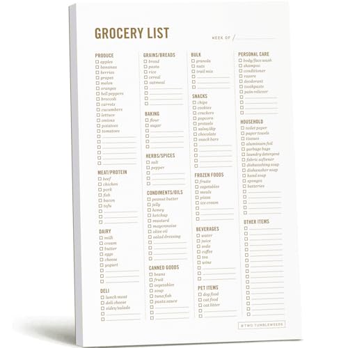 Grocery List Magnet Pad for Fridge - 6 x 9' - Grocery Shopping Checklist Notepad with Categories - 50 Sheets