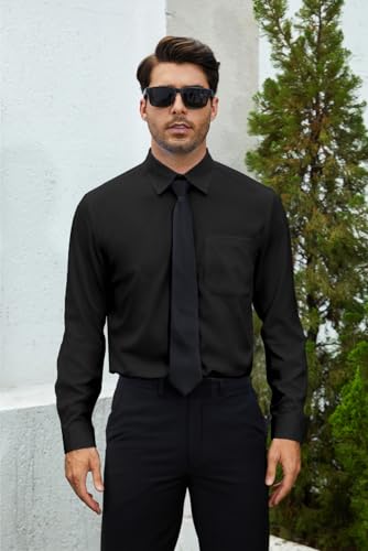 Mens Dress Shirts Stretch Long Sleeve Solid Button Down Shirts Casual Business Regular Fit Shirts with Pocket3