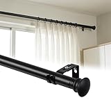 Curtain Rod for Windows 30'- 65' for Heavy Curtains,1 inch Matte Black Decorative Curtain Rod with Brackets for Bedroom,Kitchen,Living Room,Dorm,Patio.