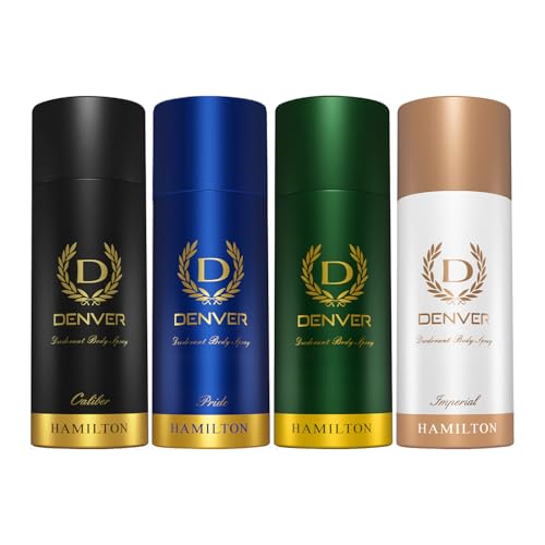 Image of DENVER Hamilton, Imperial, Pride & Caliber Deodorant For Men - 150 ML Each, Pack of 4 | Long Lasting Deodorant Body Spray For Men