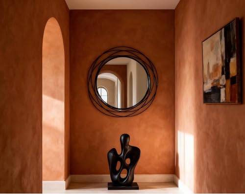 Artloge Black Circle Mirror 31.5in: Large Round Mirror Metal Wires Framed by Artloge - Used condition - Image 2