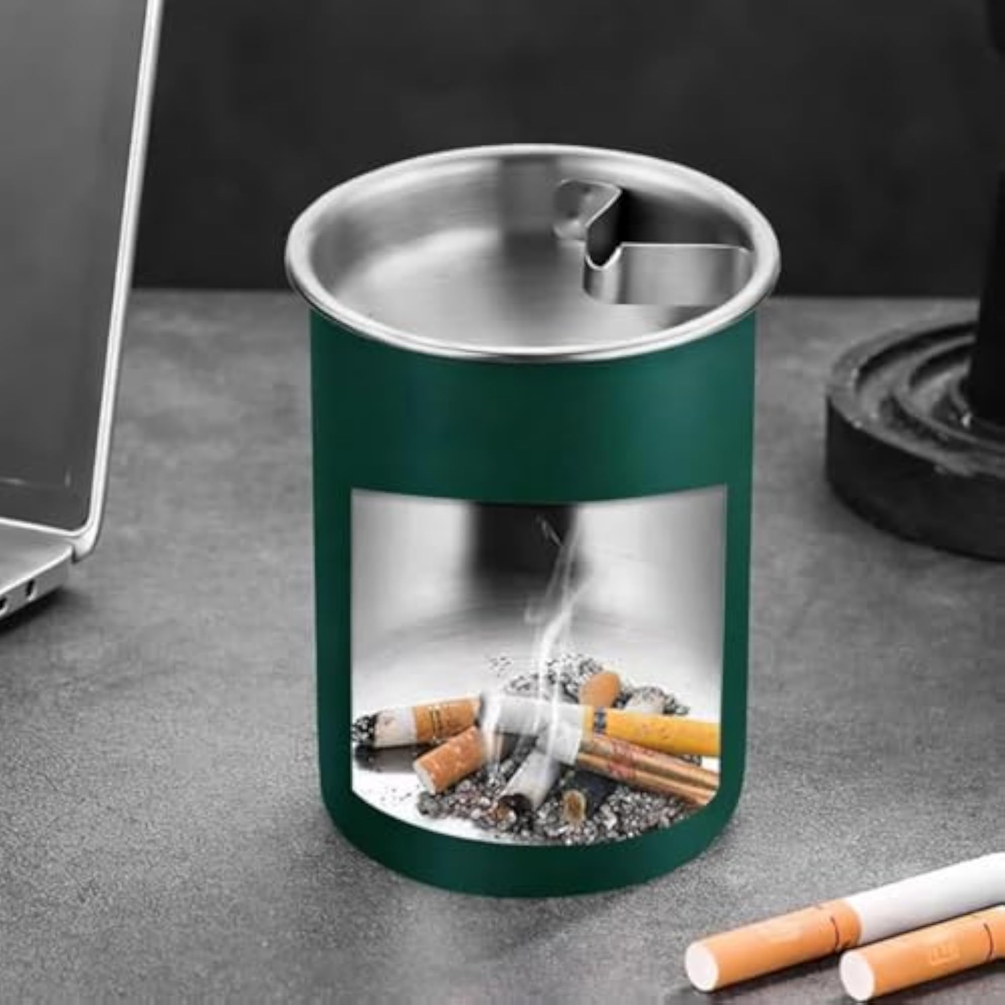 Ashtray with Lid & Cigarette Holder