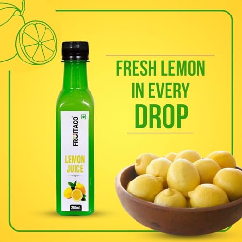 Image of Fruitaco Yellow Lemon Juice Concentrate - Pack of 6 (1500ml) | Equivalent to 150 Lemons | Pocket Bottle | Easy to Use in Cooking, Beverages, Shikanji, Lemonade & More
