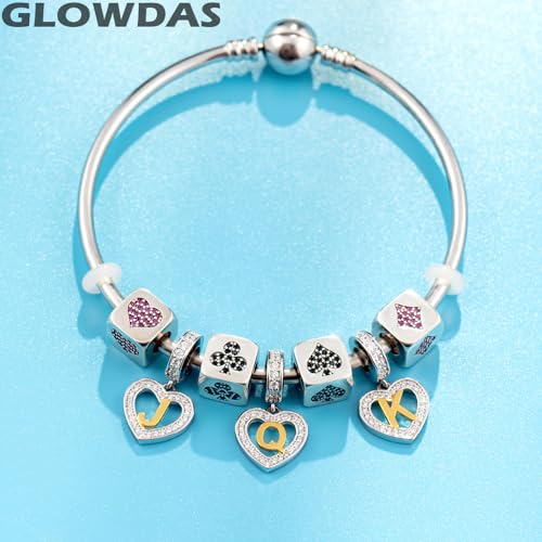Image of GLOWDAS 18K Gold Plated Letter Charms Initial A to Z Necklace Pendant, 925 Sterling Silver CZ Heart Dangle Alphabet Beads fit European DIY Bracelet, Gifts for Valentiens /Christmas /Family