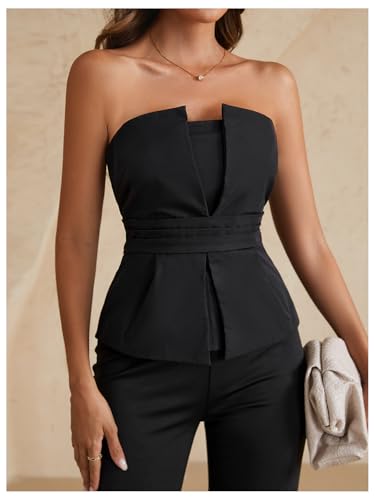 Women's Ruched Strapless Tube Top Elegant Asymmetrical Fitted Party Tops3