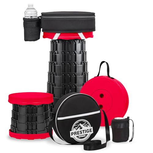 Image of Red Collapsible Stool Max 620lbs & 3-in-1 Cushioned Carry Bag, Portable Telescopic Stool for Adults, Adjustable Height Retractable Folding Seat or Footrest for Camping Hiking Travel