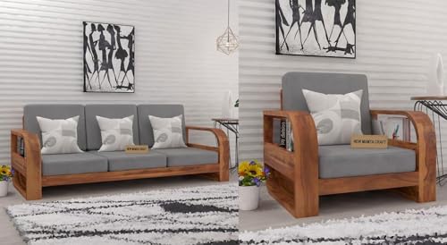Image of Wooden 4 Seater Sofa Set for Living Room,3- to 4- Person Sofa Sets for Home, 3+1 Seater Sofa Sets for Home, Sheesham Wood (3+1 Seater,Honey Finish)