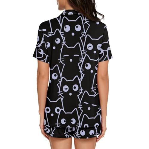 Image of Women's Short Sleeve Sleepwear Button 2 Piece Plus Size Pajamas Casual Soft Stretchy Funny Nightwear with Pockets