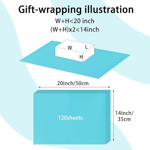 Image of 120 Sheets Gift Wrapping Tissue Paper, 20 inch x 14 inch Bulk Colored Tissue Paper (Light Blue)