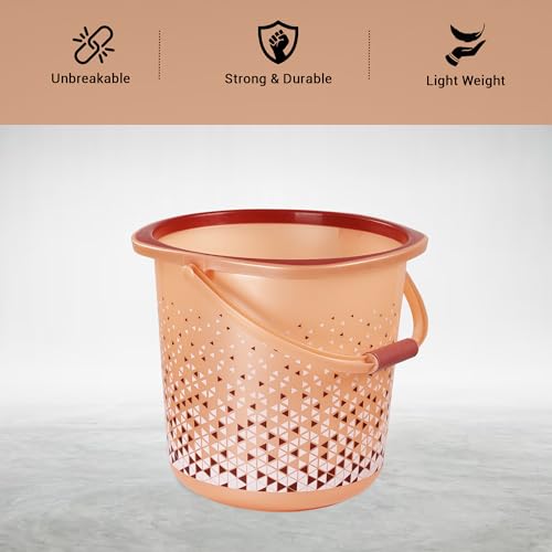 Image of Kuber Industries Pack of 3 Water Bucket for Washing Clothes with Handle | 24 Litres Bathing Balti for Bathroom | Water Storage Container - Essential for Household Chores | Tined- Brown