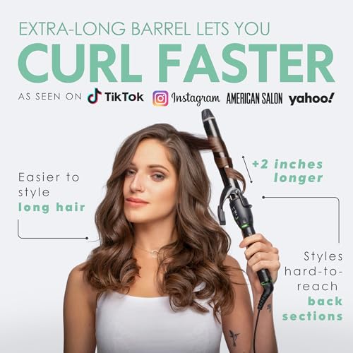 Image of MINT Professional Extra Long Hair Curling Iron 1 inch | 2-Heater Ceramic Long Barrel Curling Iron | 1 Inch Curling Iron Hair Curler for Small to Medium Curls | International Dual Voltage