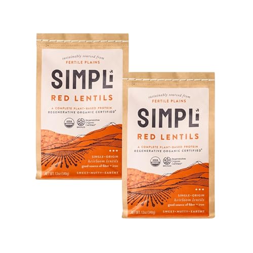 SIMPLi Regenerative Organic Certified® Red Lentils, High in Plant-Based Protein, Non-GMO, 12 oz (2-Pack)
