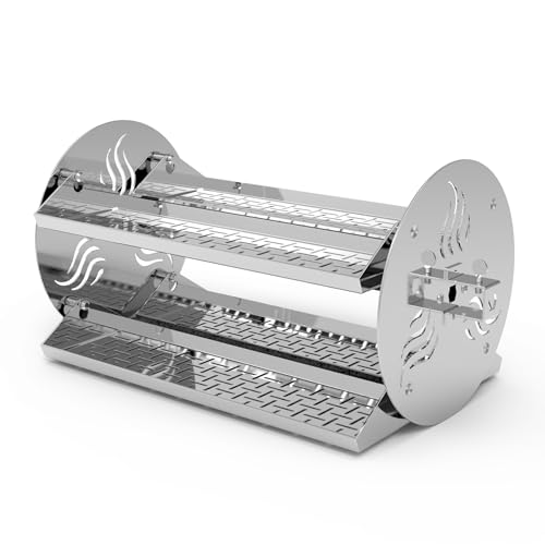 onlyfire 18 inch Round Tumble Rotisserie Basket Stainless Steel BBQ Rotisserie Rotating Tray for Grills Fits for 1/2 & 3/8 Hexagon 3/8 & 5/16 Square Spit Rods