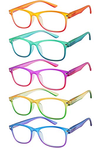 Yogo Vision Blue Light Reading Glasses for Men and Women Two Tone Havana Rectangle Readers Set of 5 +1.5