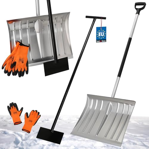 KOTARBAU® Set Schneeschaufel mit Aluminiumstiel 138 cm Eisschaber 119 x 20 cm + Handschuhe warm Schneeschieber Aluminium Schneeschaufel Auto Stoßscharre mit Stiel Schaufel mit Stiel