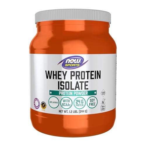 NOW Foods Sports Nutrition, Whey Protein Isolate, 25 g With BCAAs, Unflavored Powder, 1.2-Pound