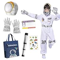 Astronaut Costume Kids, Costumes for World Book Day, 8 Pcs Space Costume With Astronaut Helmet Bag And Gloves, Space Adventure Costume or Carnival Cosplay Party Role Play for Children Boys Girls