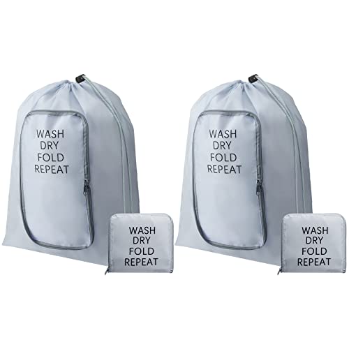 2 Pcs Travel Laundry Bag Washable Dirty Clothes Bag With Drawstring And Zipper For Suitcase, 22 X 18 Inch (Gray, Classic) #TOP12