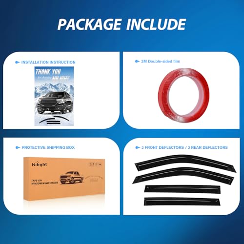 Image of Nilight Tape-On Window Visors for Jeep Compass 2017-2024, 4PCS | Fits 2017 2018 2019 2020 2021 2022 2023 2024 Jeep Compass, Smoke Out-Channel Rain Guards for Everyday Driving