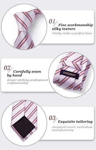 Image of HISDERN Mens Striped Ties Classic Silk Woven Tie and Pocket Square Set Formal Business Necktie Handkerchief for Wedding