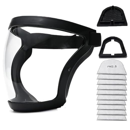 Fracavi Visiera protettiva per viso intero in plastica, equipaggiamento di protezione completa per unisex e adulti, visiera protettiva trasparente riutilizzabile senza appannamento con cinturino