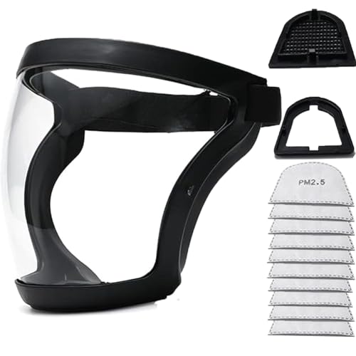 Fracavi Protezione completa del viso in plastica con protezione completa per unisex e adulti, protezione viso trasparente riutilizzabile senza appannamento con cinturino regolabile (1)