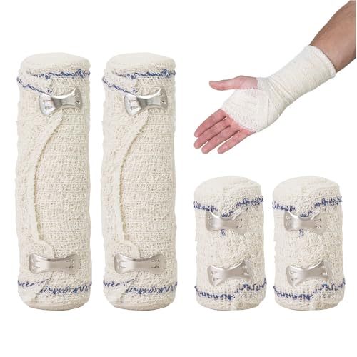 4 Rolls Premium Compression Bandages VEGCOO Cotton Spandex Crepe Bandage 7.5 cm × 4.5 m & 15 cm × 4.5 m Support Dressing Bandage Elastic Crepe Bandages for Arm Wrist Chest Leg Knee Feet