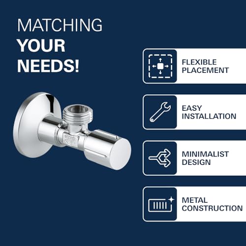 Image of GROHE Angle Valve 1 /2 Inch | Wall Mounted Angle Valve For Bathroom & Kitchen | Brass Construction | Scratch Resistant Grohe Long Life Finish | Chrome finish | 2 Year Warranty | 22041001