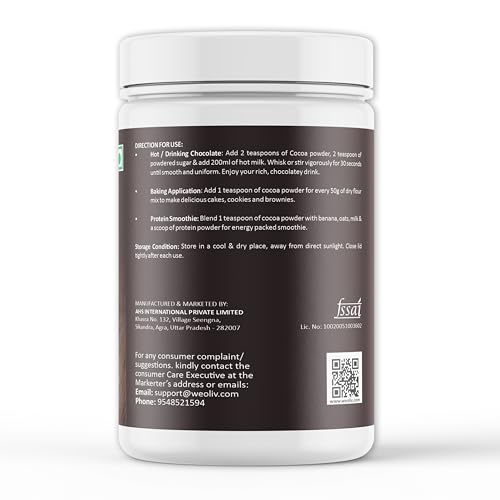 Image of Weoliv Unsweetened Cocoa Powder | Pure & Natural | Cocoa Powder for Cakes, Baking & Desserts | Hot Chocolate & Milkshakes | 150 g
