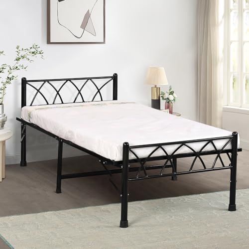 Image of DELITE KOM Mario Foldable Metal Bed | Single Size (6.41ft x 3ft) | Portable | No Installation | Strong Steel Frame | Powder Coated | Heavy Load | for 75 inchx36 inch Mattress | Glossy Black | 1 Year Warranty