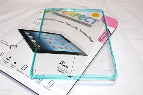 [USbuyForLess USA] COMBO DEAL: (iPAD AIR CASE + TEMPERED GLASS SCREEN PROTECTOR) - Apple iPad Air Crystal Shell - Rubber Rim Slim-Fit Ultra Lightweight Transparent Polycarbonate Clear Hard Shell Back Cover Case Designed for Apple iPad Air (5th Genera